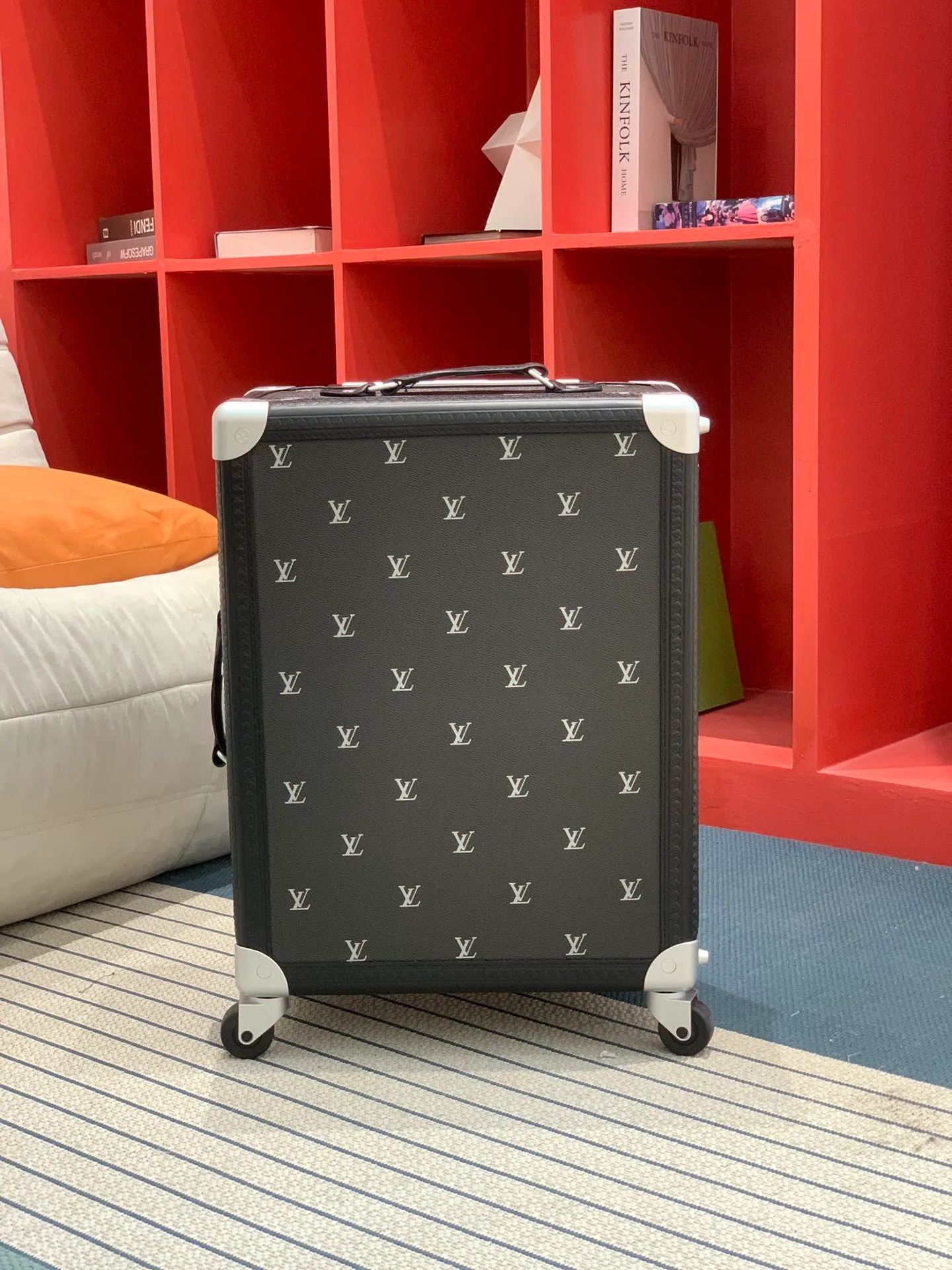 Rolling Trunk Black Monogram Carry-On Suitcase Front View
