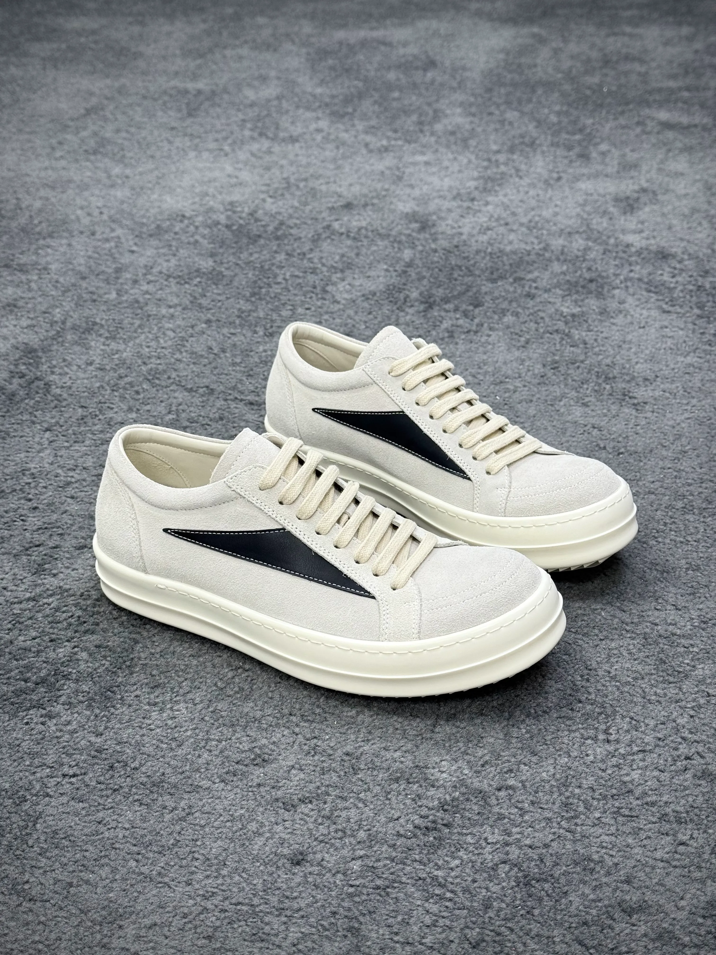 R 0wens Strobe Vintage Low Suede Sneakers “Black Pearl Milk”