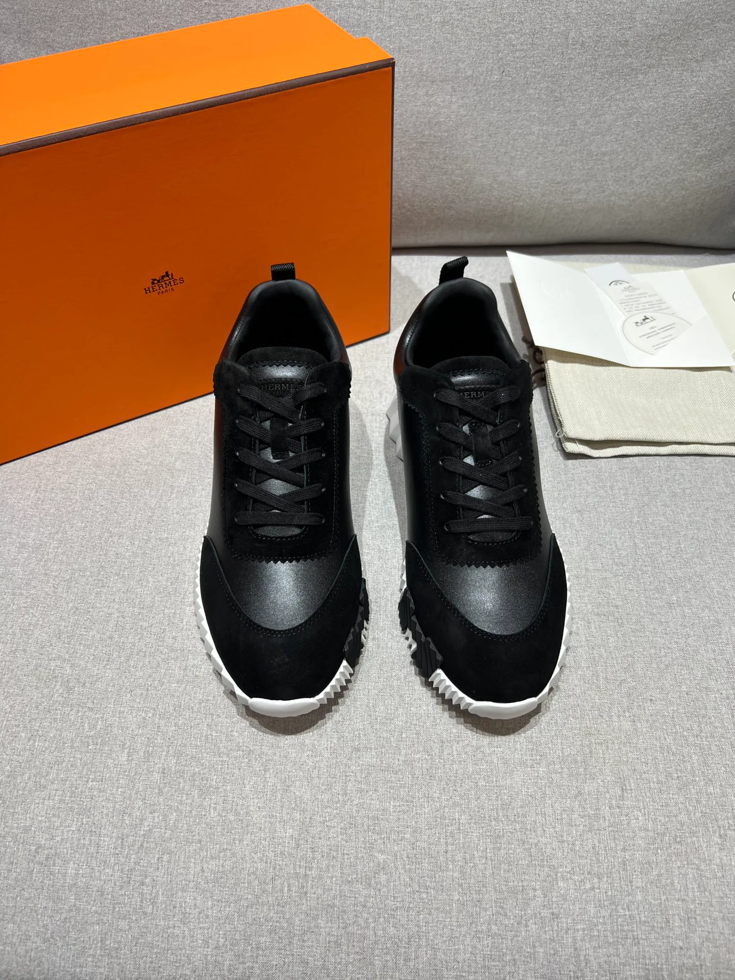 Black Bouncing Suede Leather Sneakers Front View