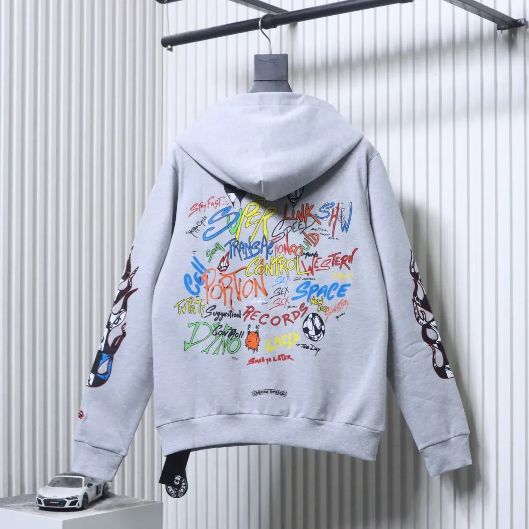 Back View CH Graffiti Letter Heavyweight Hoodie