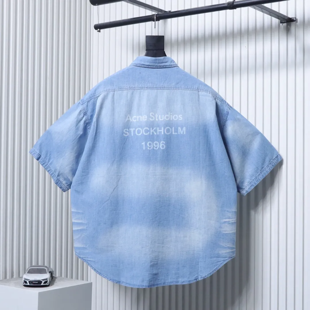 Back of Acne1996 Logo Distressed Denim Shirt