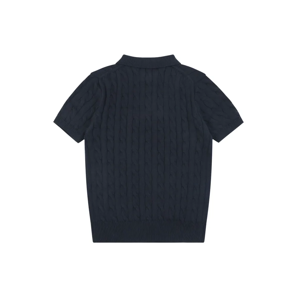 Back of RL Cable Knit Short-Sleeve Polo T-Shirt Color Black