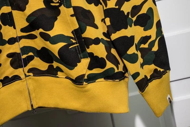 A BATHING APE BAPE SHARK 1ST CAMO HOODIE - YELLOW