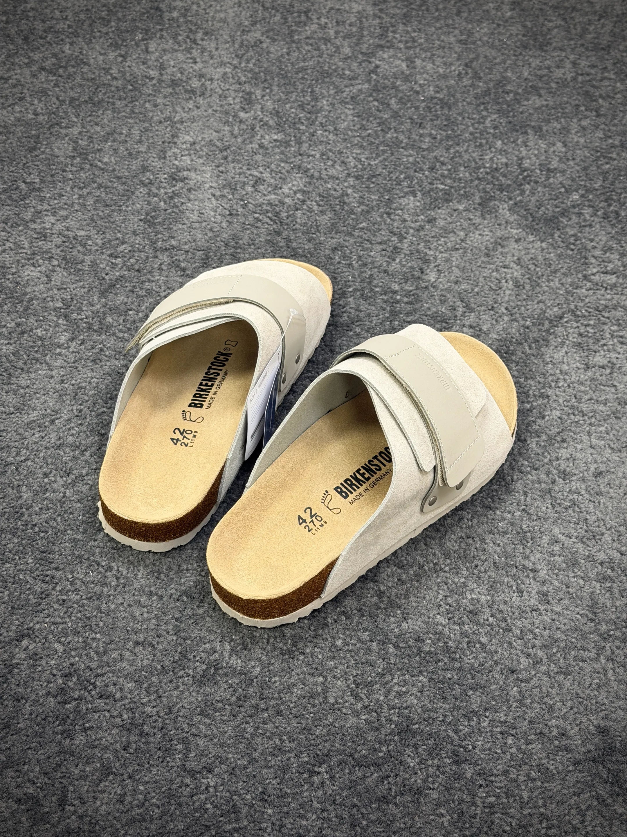BK Kyoto Beige Nubuck Suede Leather Sandals Angeled Top View