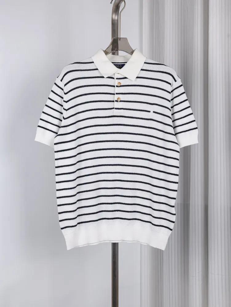 RL Old Money Linen Striped Polo Shirt Color White
