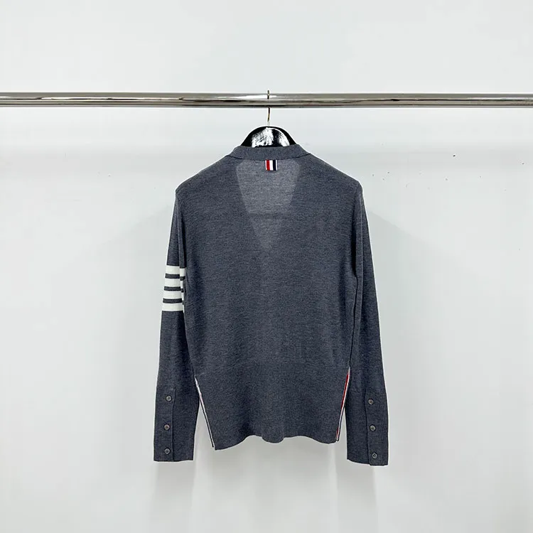 Back View TB Four-Bar Fine Wool Cardigan Sweater