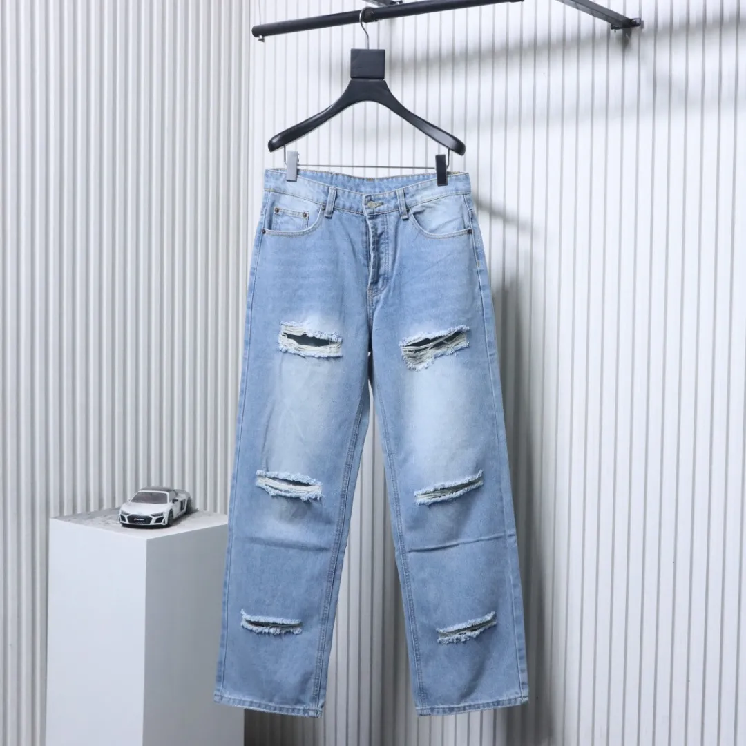 Acne Ice Blue Distressed Straight Leg Jeans