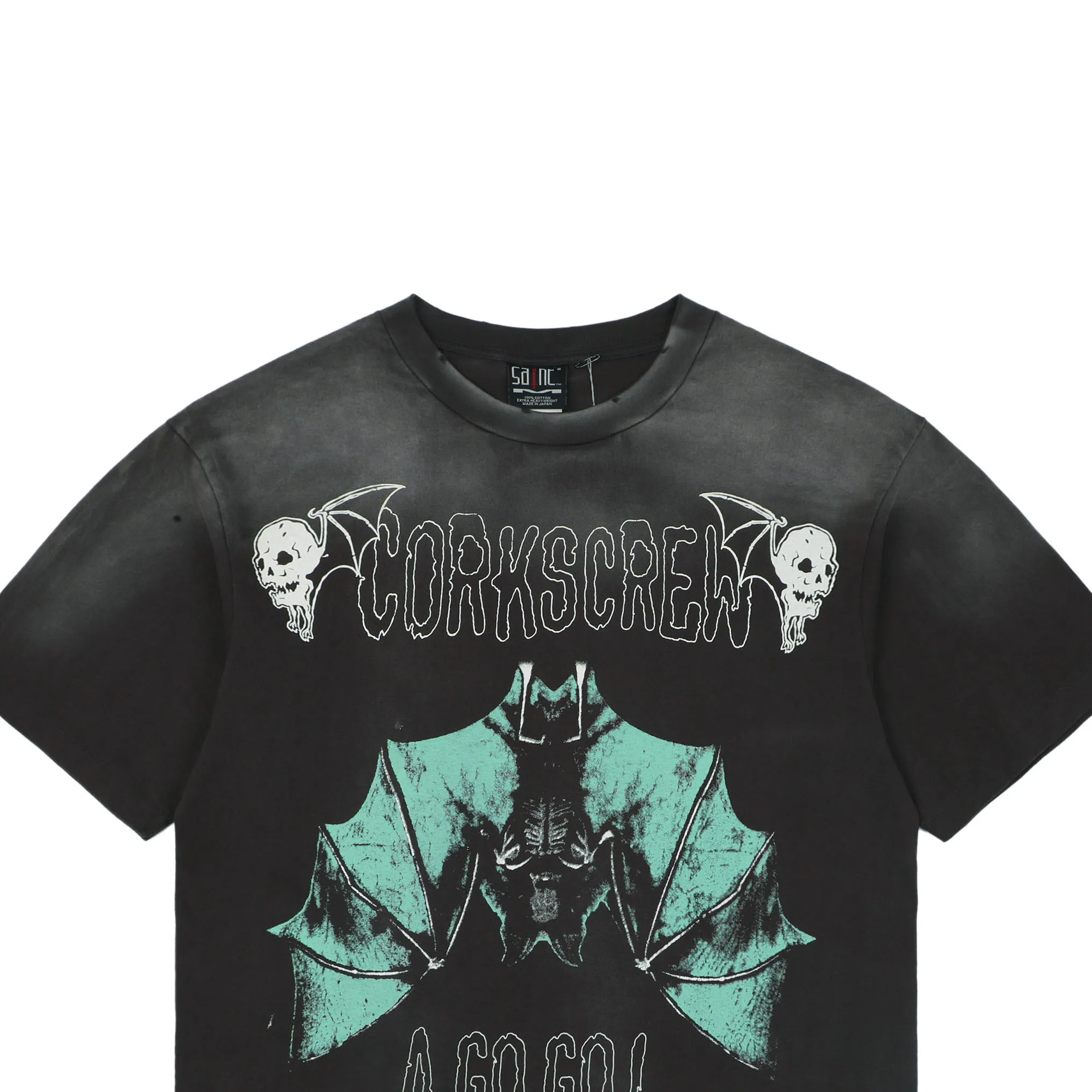 Saint Michael Bat Graphic Vintage Washed T-Shirt Details