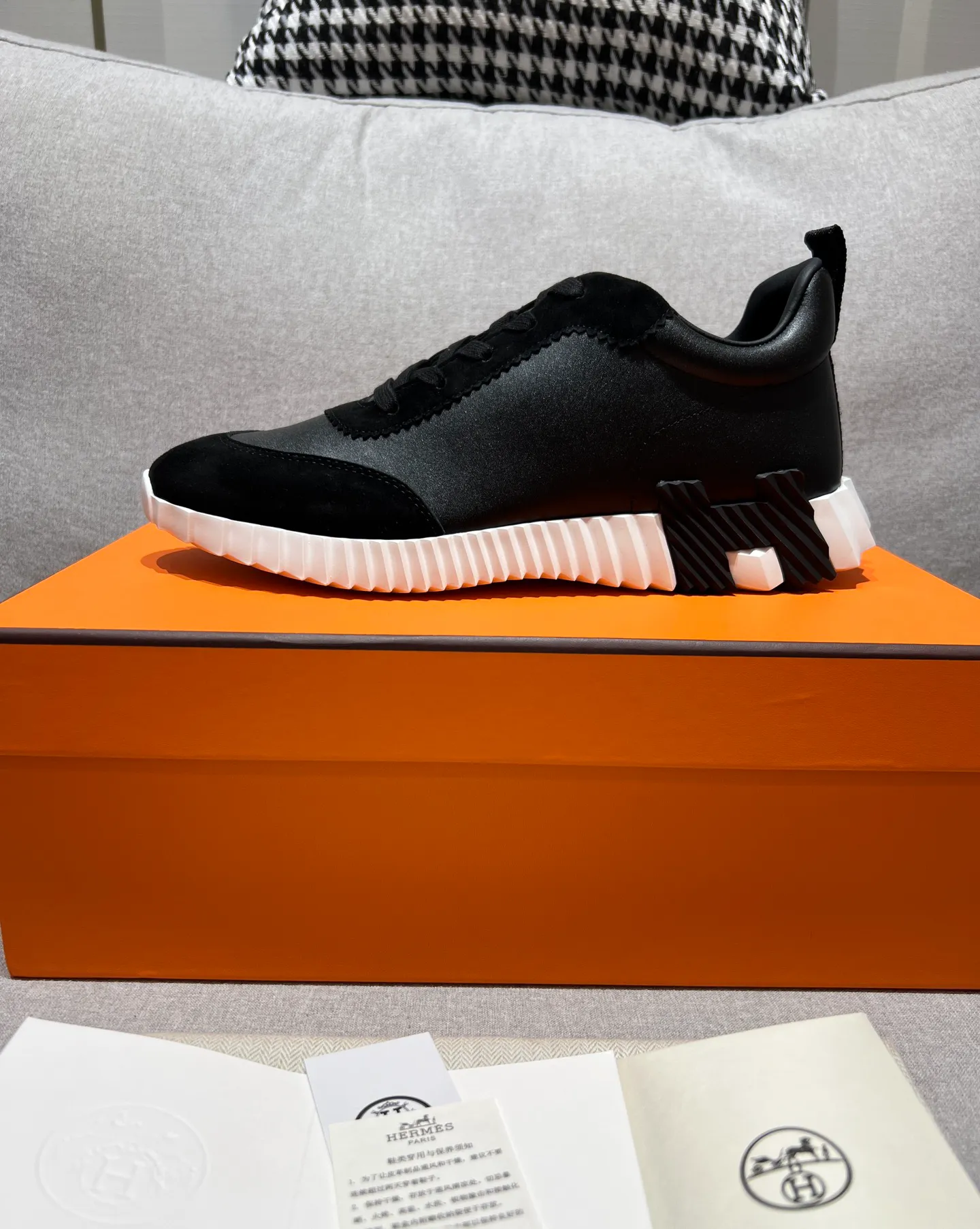 Black Bouncing Suede Leather Sneakers Left Side View