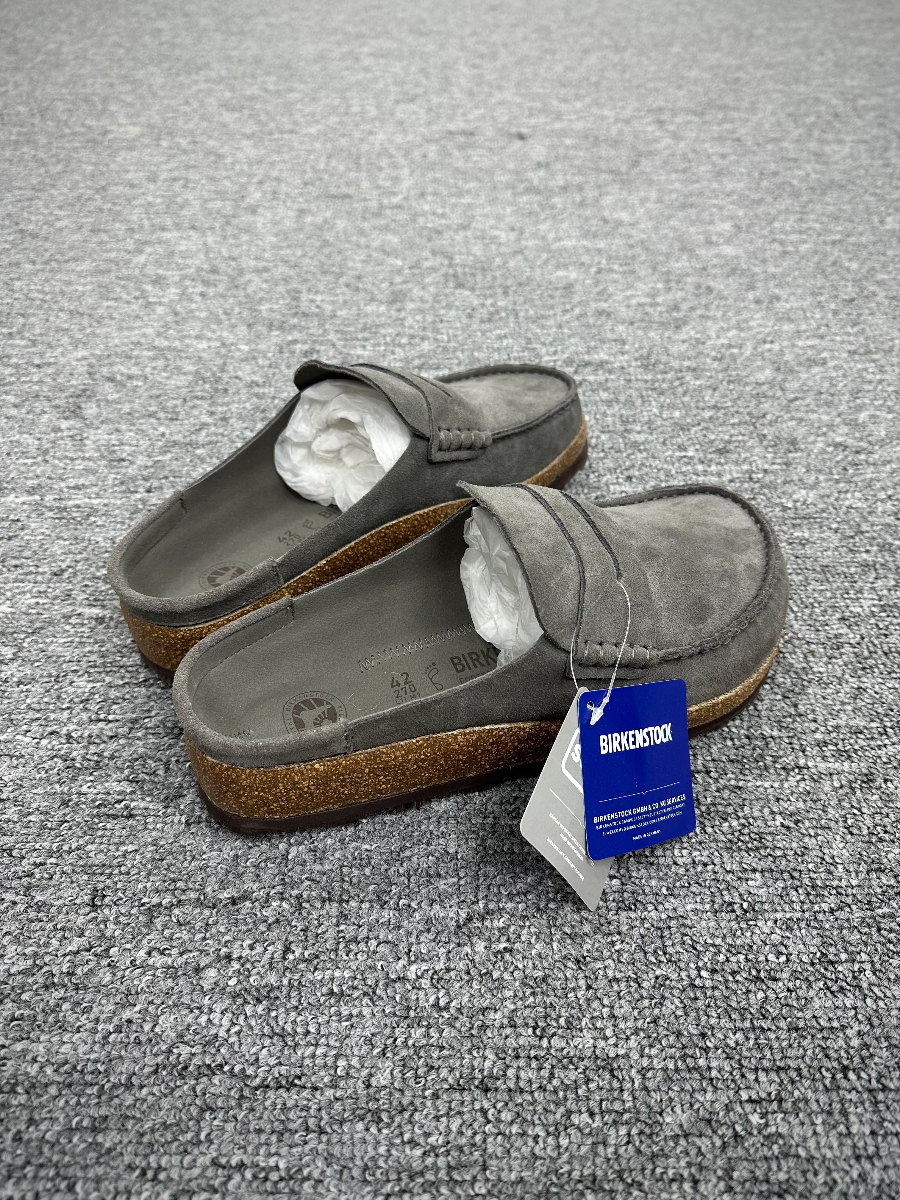 BK Naples Wrapped Concrete Gray Suede Loafer Clogs Angeled View