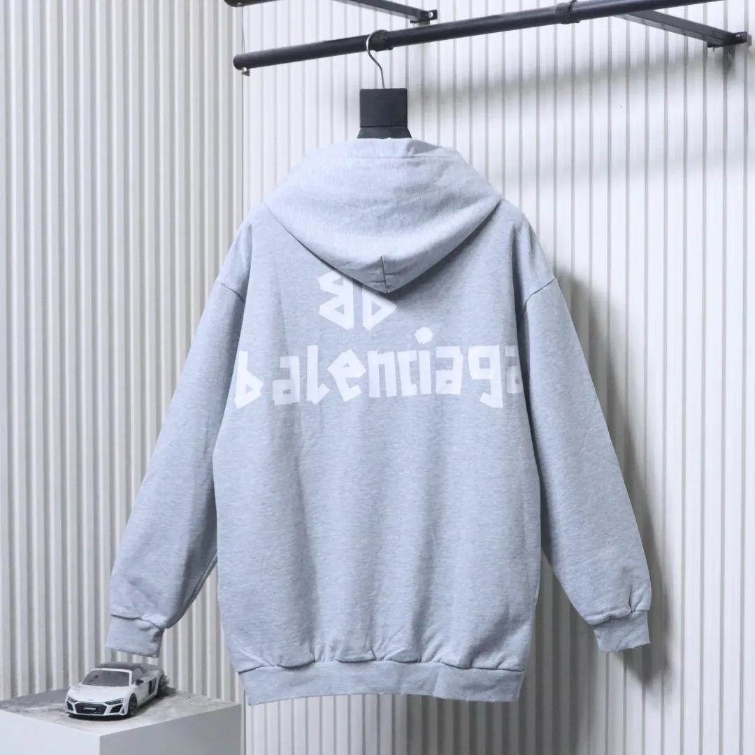 Back View BLCG Tape Logo Distressed Oversized Hoodie