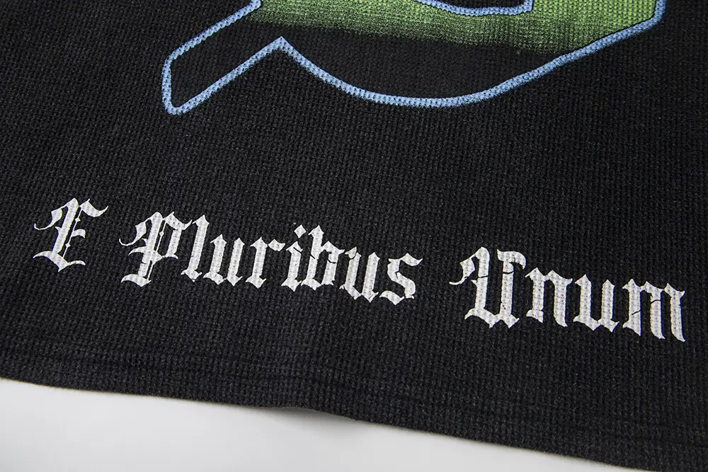 Printed graphic on the back of the clothes