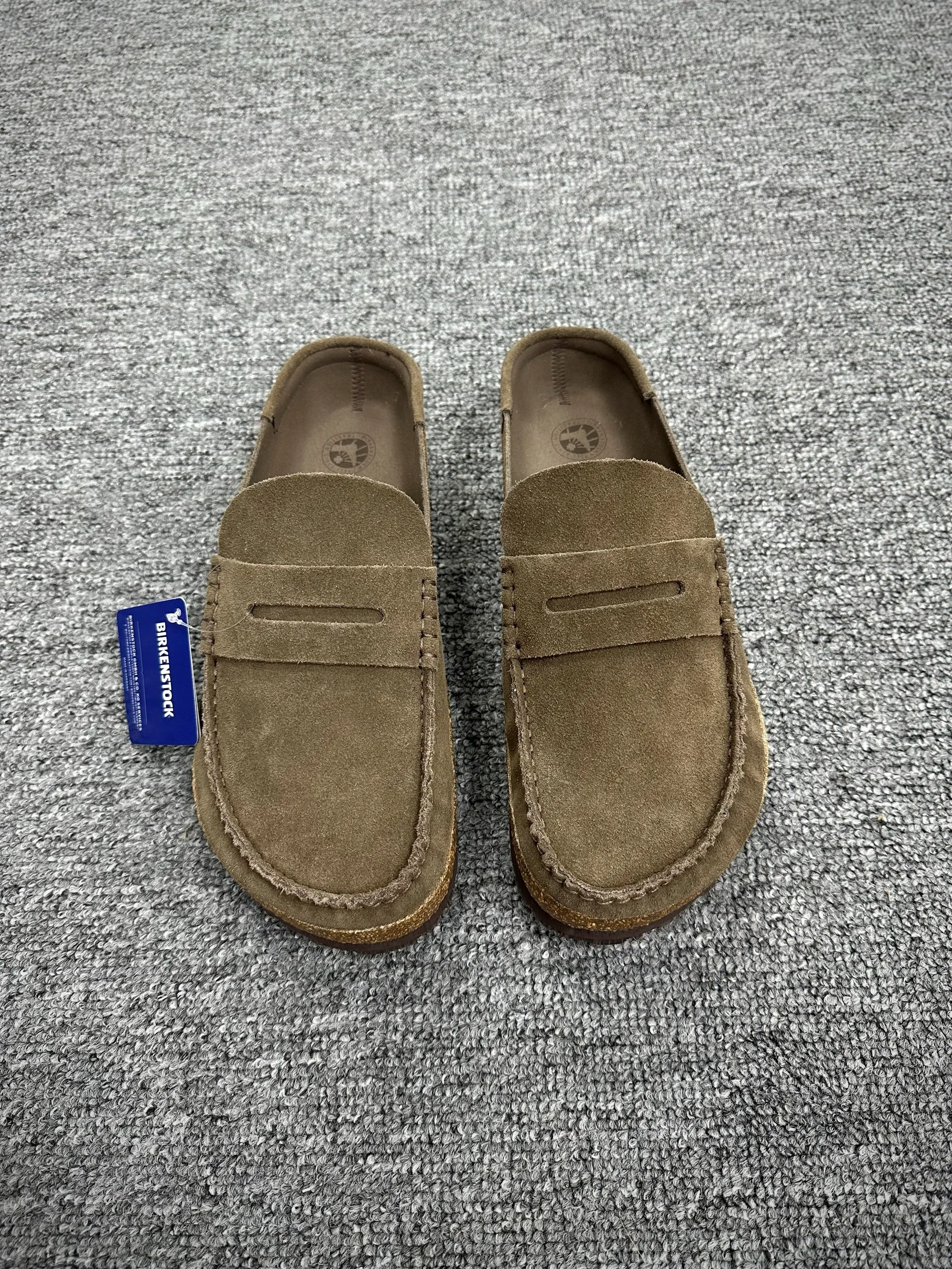 BK Naples Wrapped Taupe Suede Loafer Clogs Front View