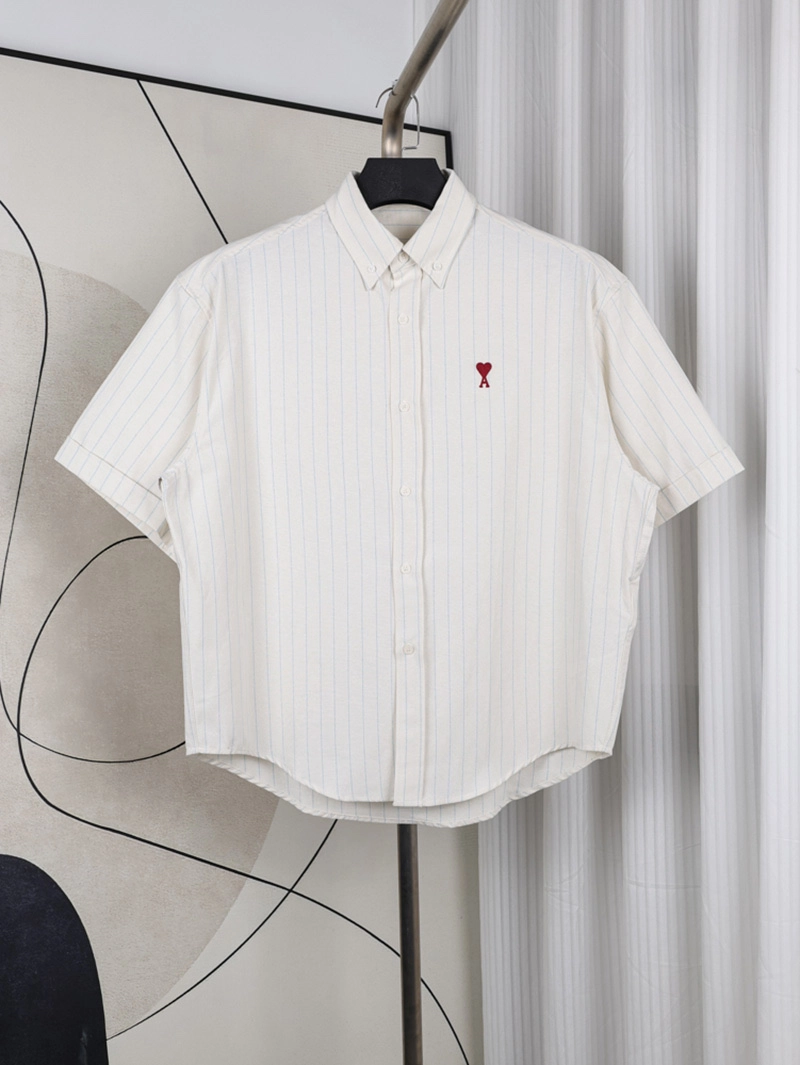 AMI Heart Embroidered Striped Shirt