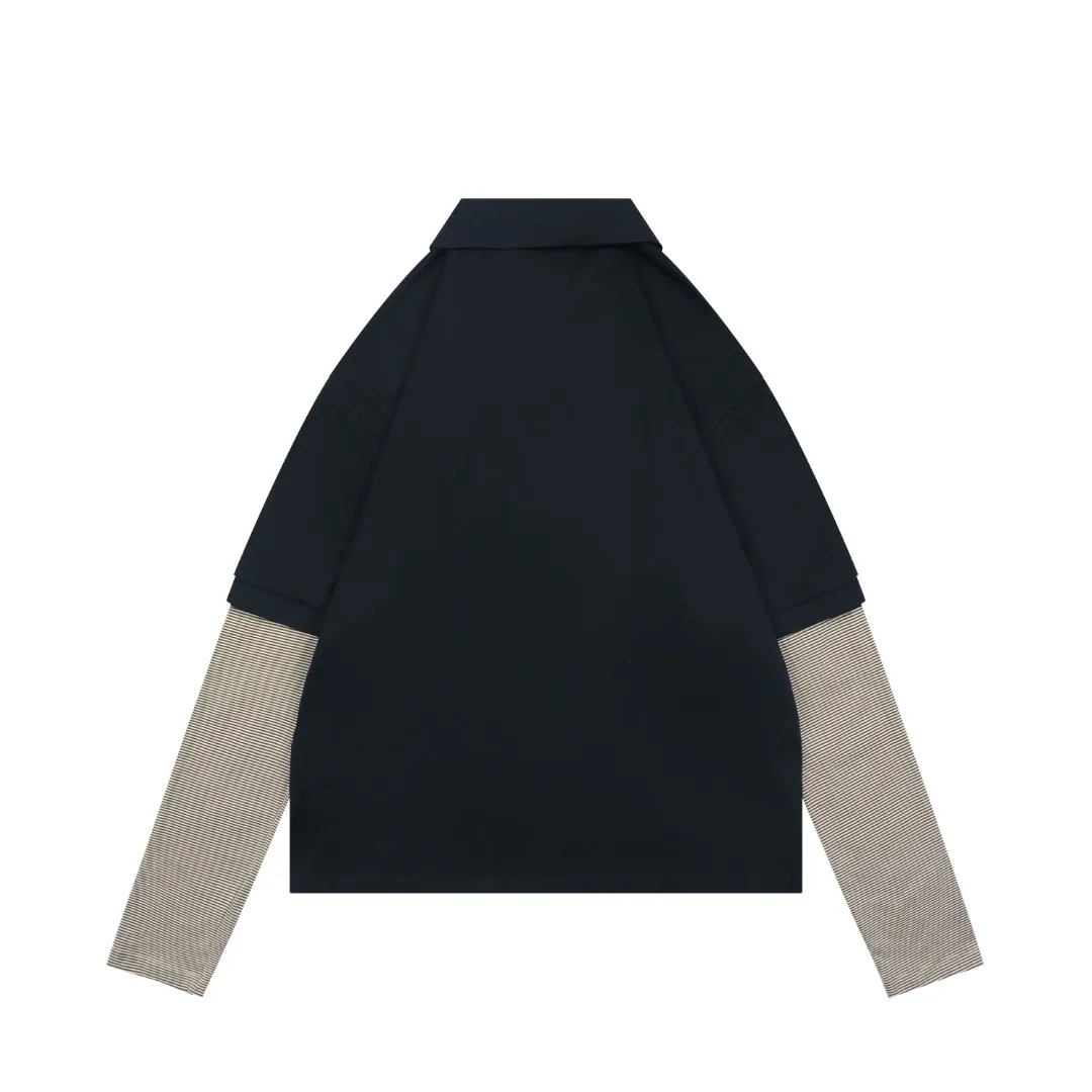 Back MiuM Faux Two-Piece Striped Polo Long-Sleeve Shirt