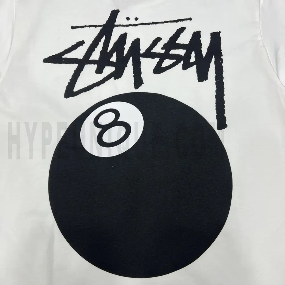 Close-up of the T-shirt print details of the back of the white clothes.
