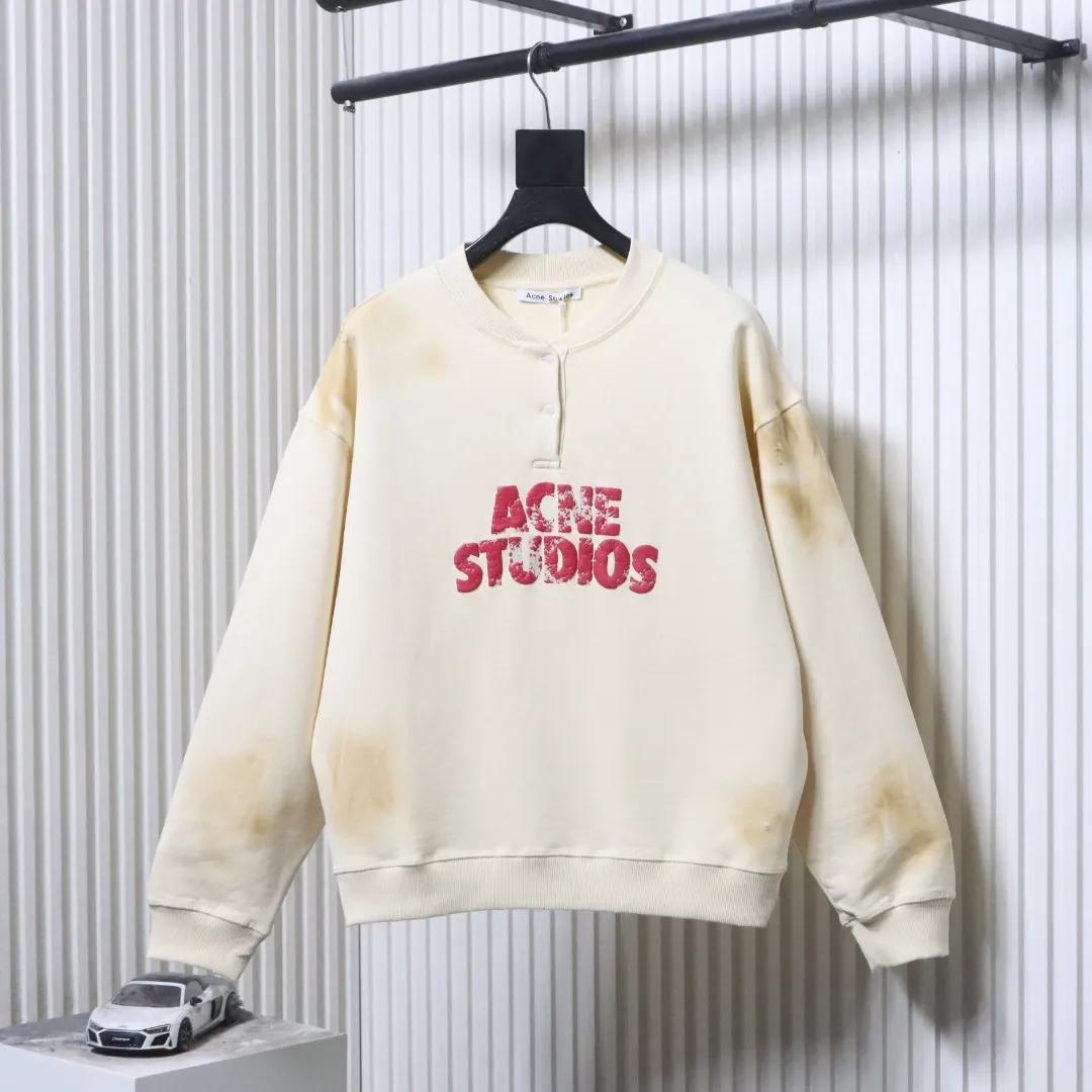 Acne Distressed Logo Henley Collar Sweatshirt