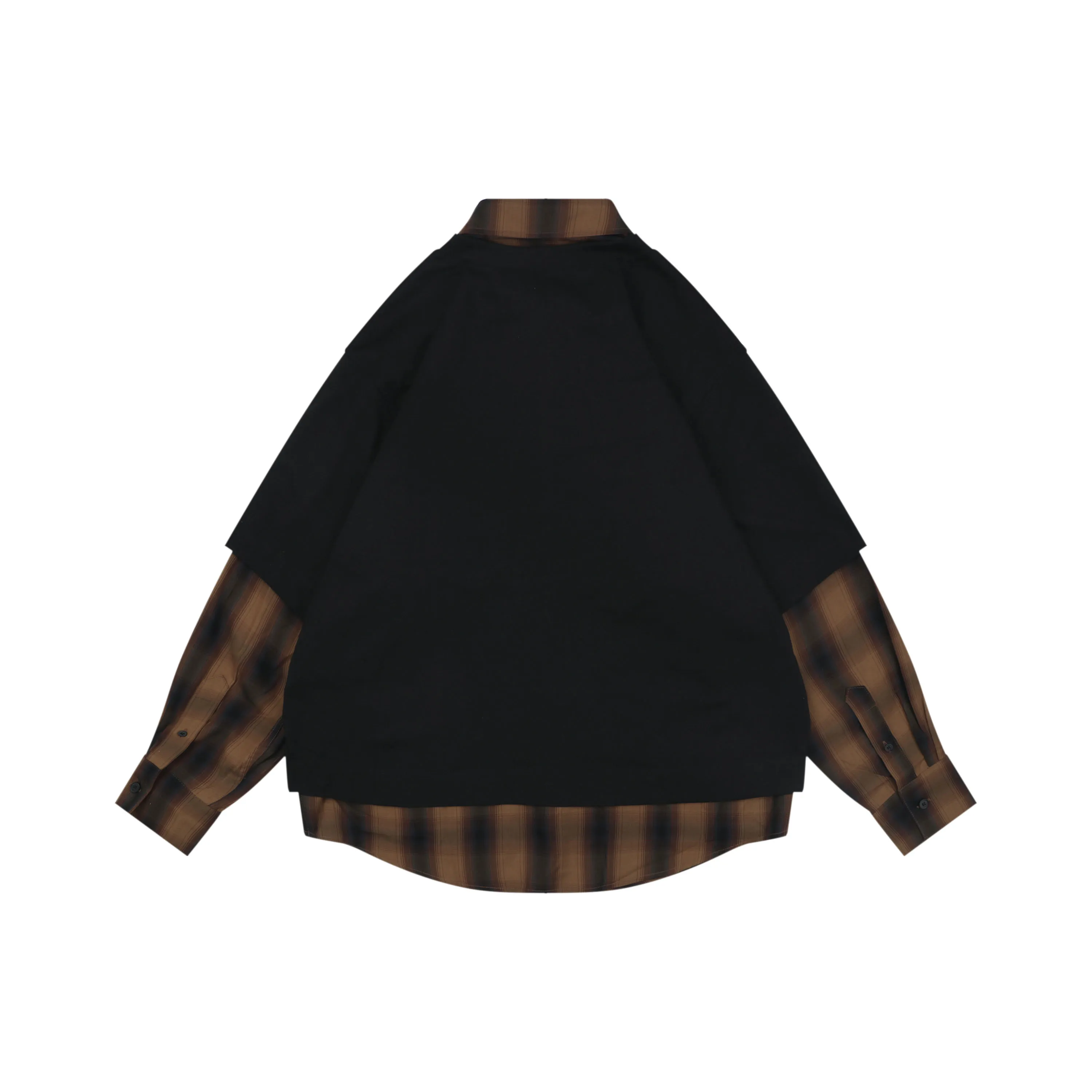 Back Well Done Black & Brown Plaid Layered Long Sleeve Shirt