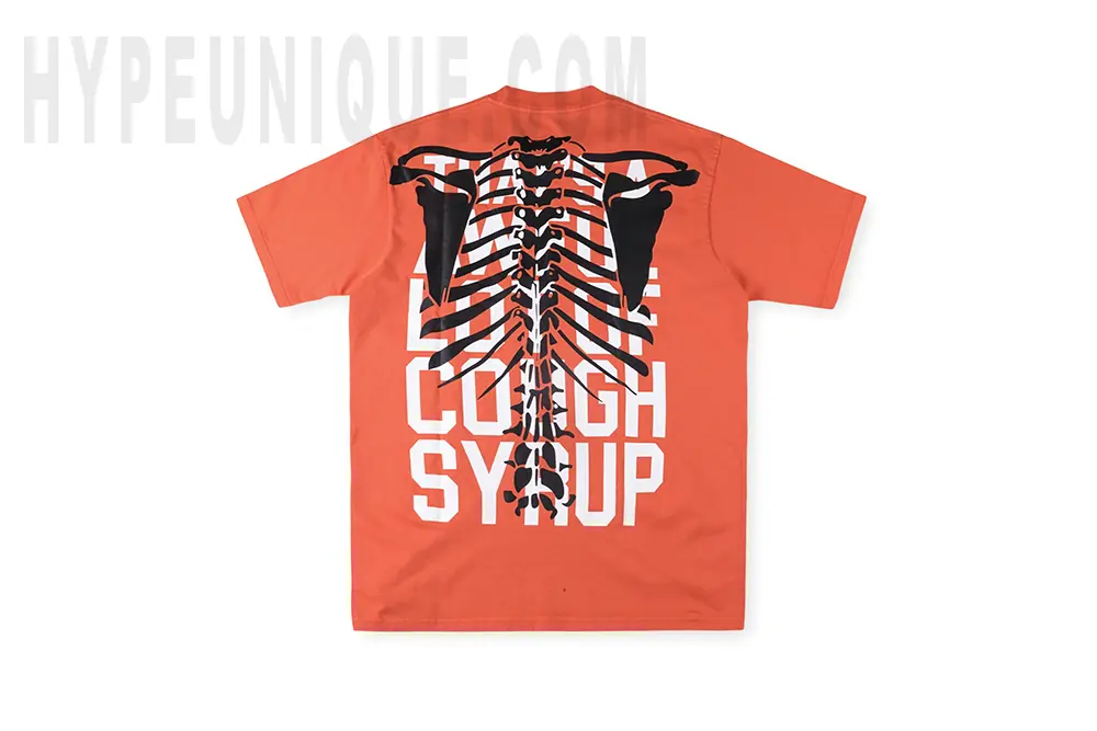 That's A Awful Lot of Cough Syrup Skull Ribs T-shirt Orange Back View
