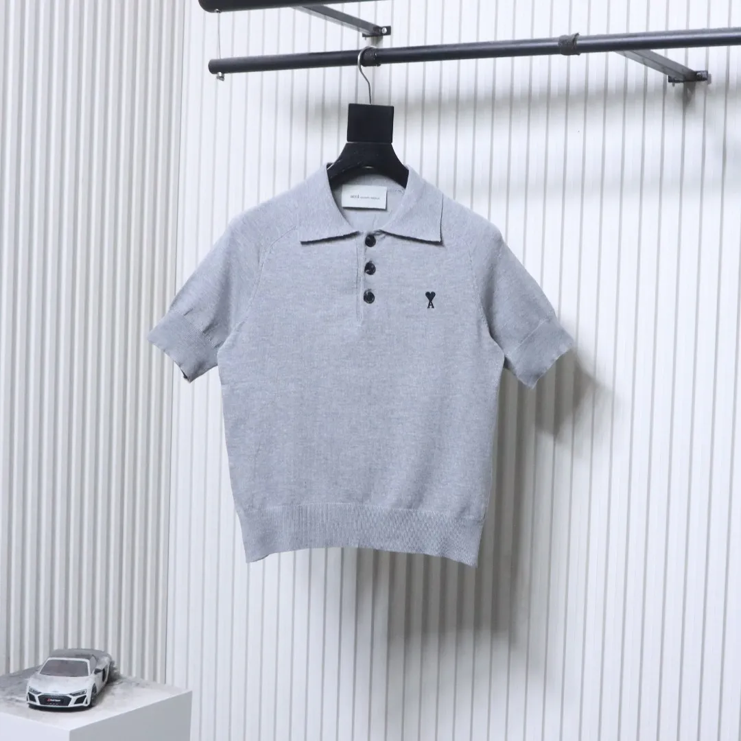 AMI Heart Logo Knit Polo T-Shirt
