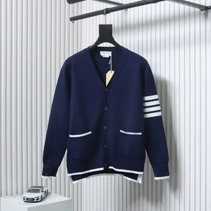 TB Four-Stripe Front-Short-Back-Long Wool Cardigan