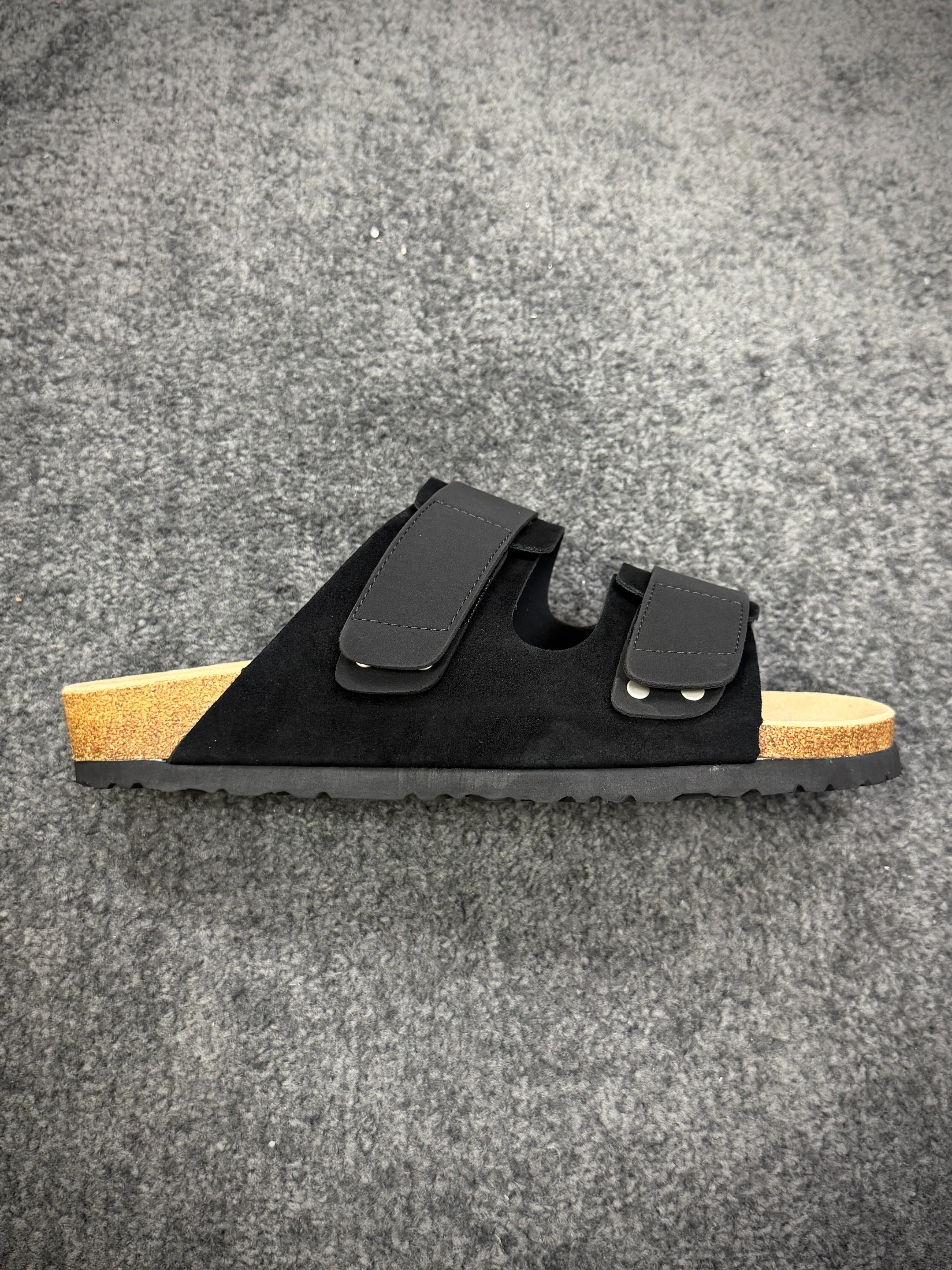 BK Uji Black Suede Double-Strap Sandals Right Side View