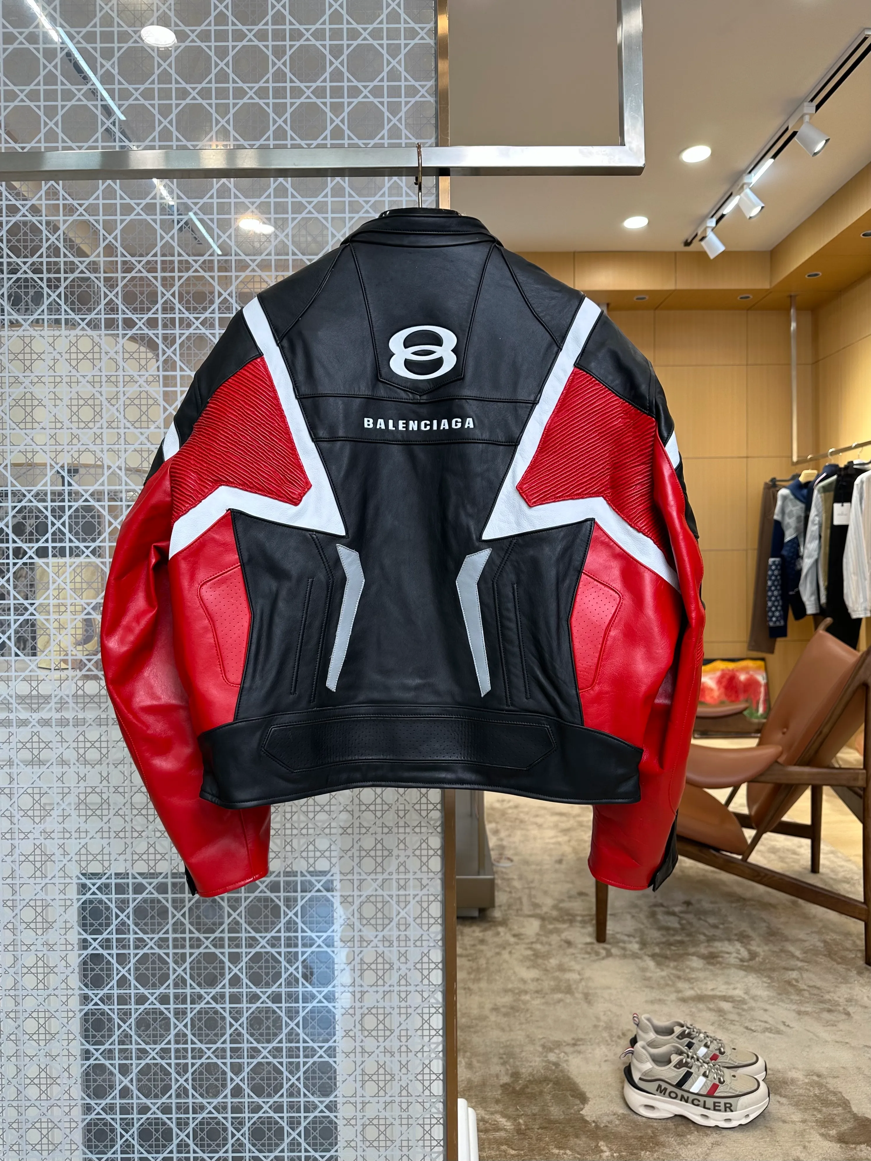 Back View BLCG Color Block Motorcycle Leather Jacket
