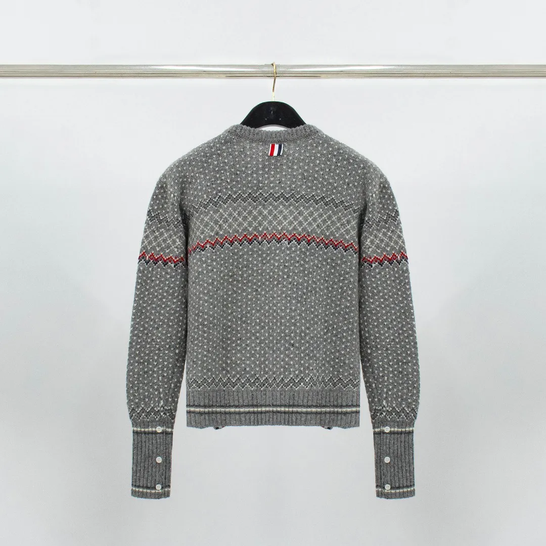 Back View TB Fair Isle Jacquard Wool Cardigan