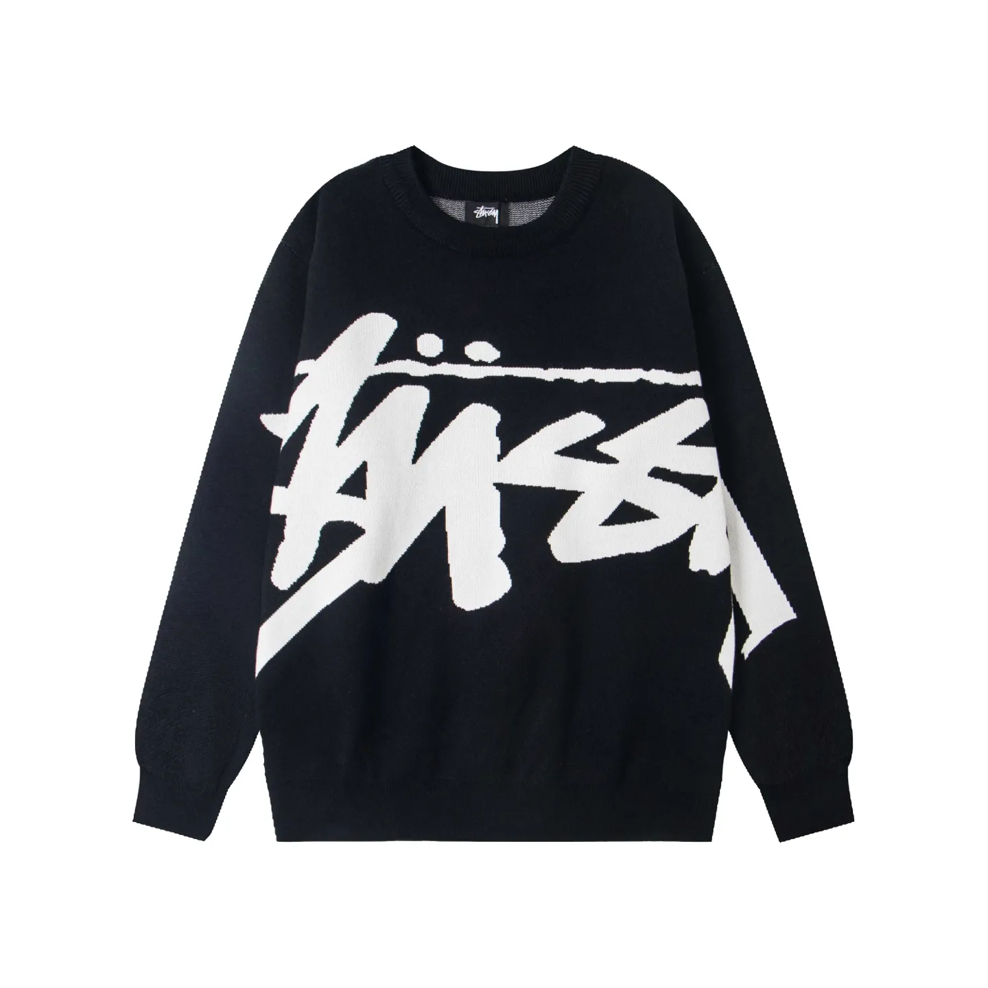 Stüssy Oversized Big Logo Hand-Knit Crewneck Sweater