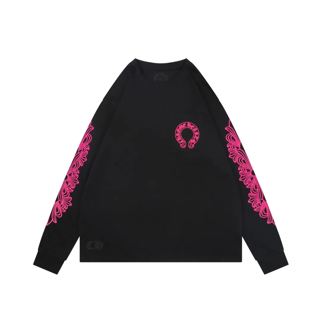 CH Cross Strap Sanskrit Scroll Print Long Sleeve Shirt “Black & Pink”