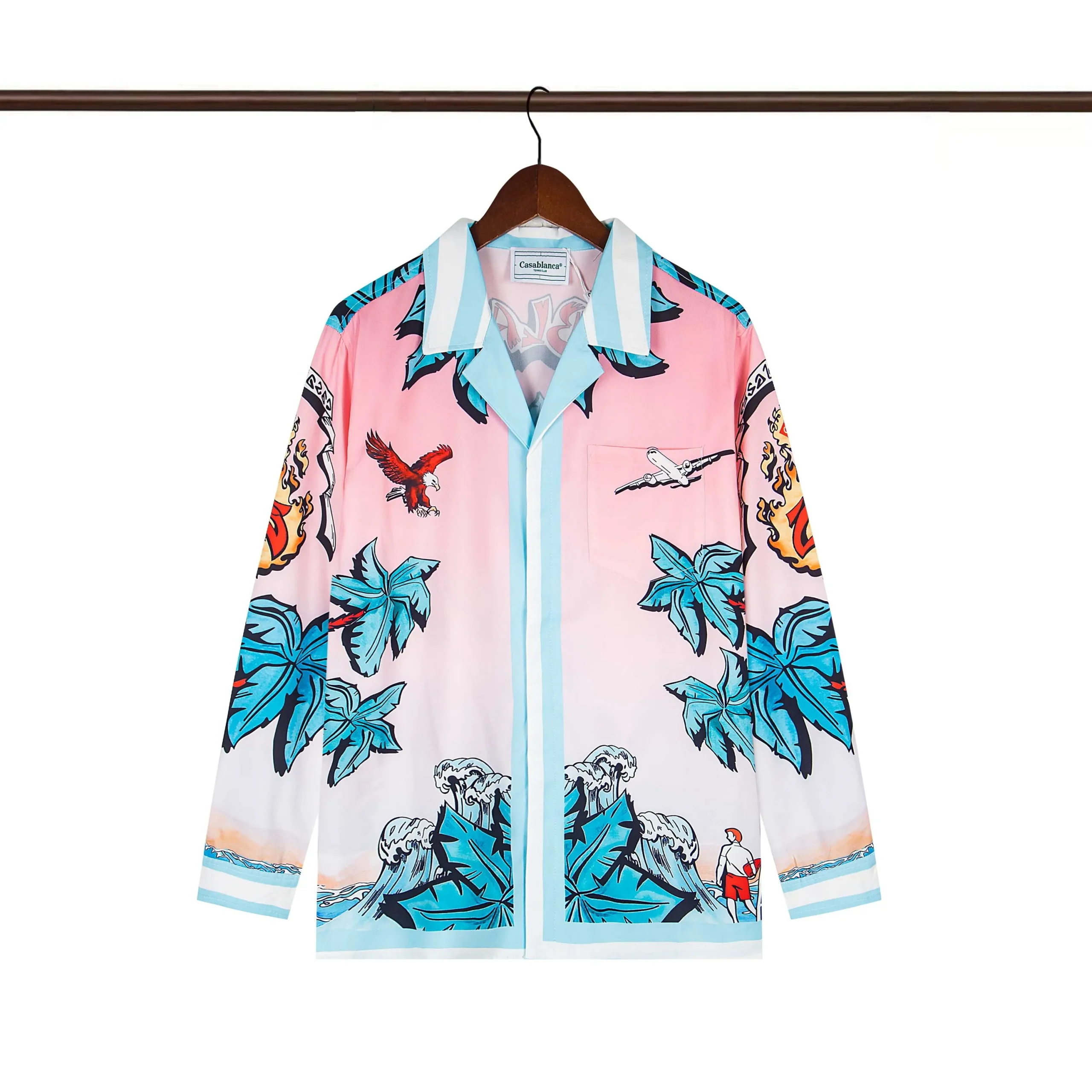 Casablanca Sunset Wave Long-Sleeve Silk Shirt