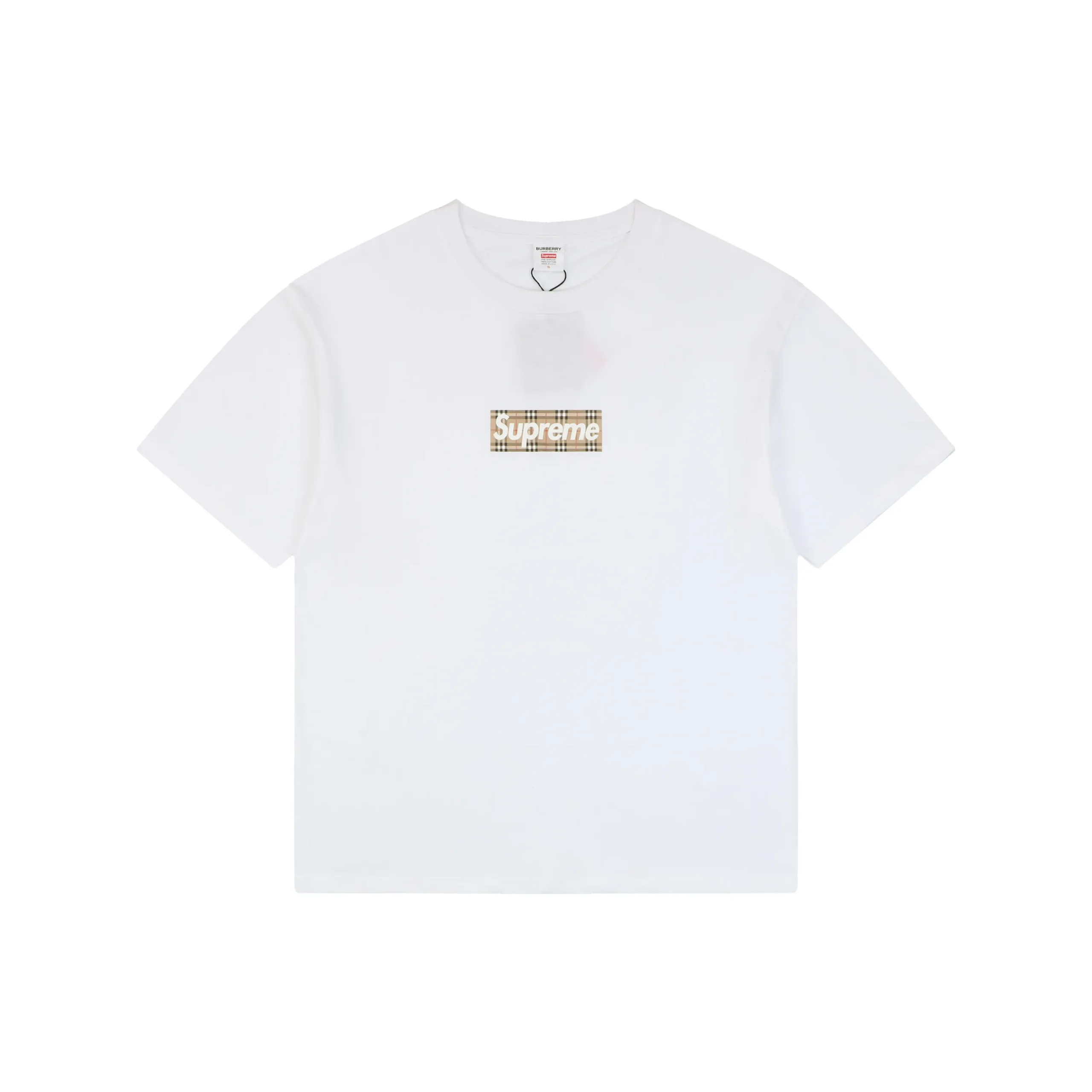 Sup Box Logo Plaid Print Cotton T-Shirt color White