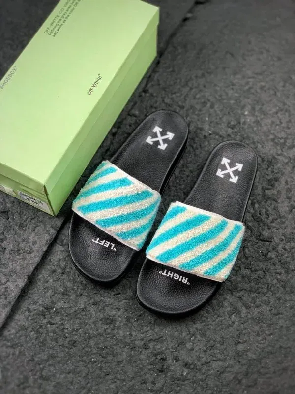 OFF-WHITE FLYKNIT STRIPE SLIDES