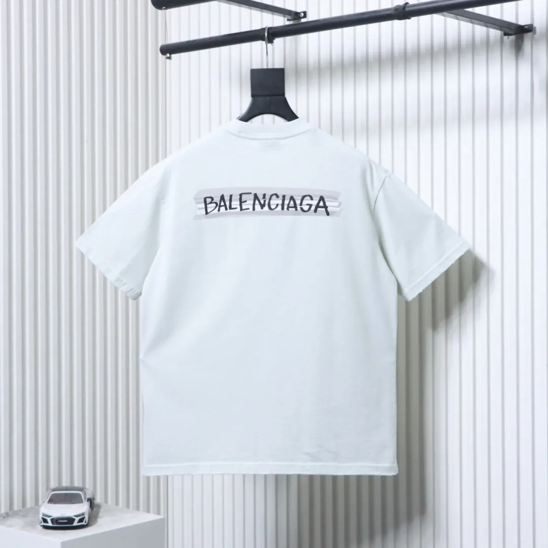 Back BLCG Back Tape Letter Print Washed Distressed T-Shirt