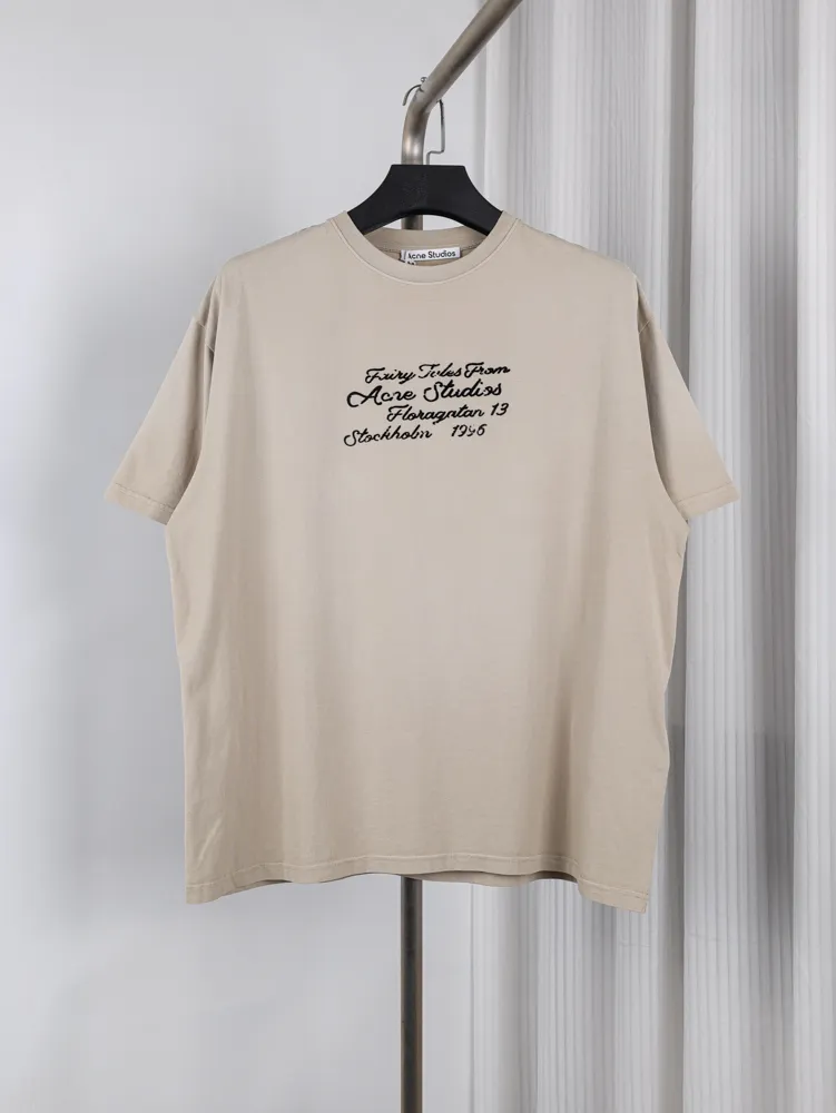 Acne Flocked Logo Distressed T-Shirt Color Beige