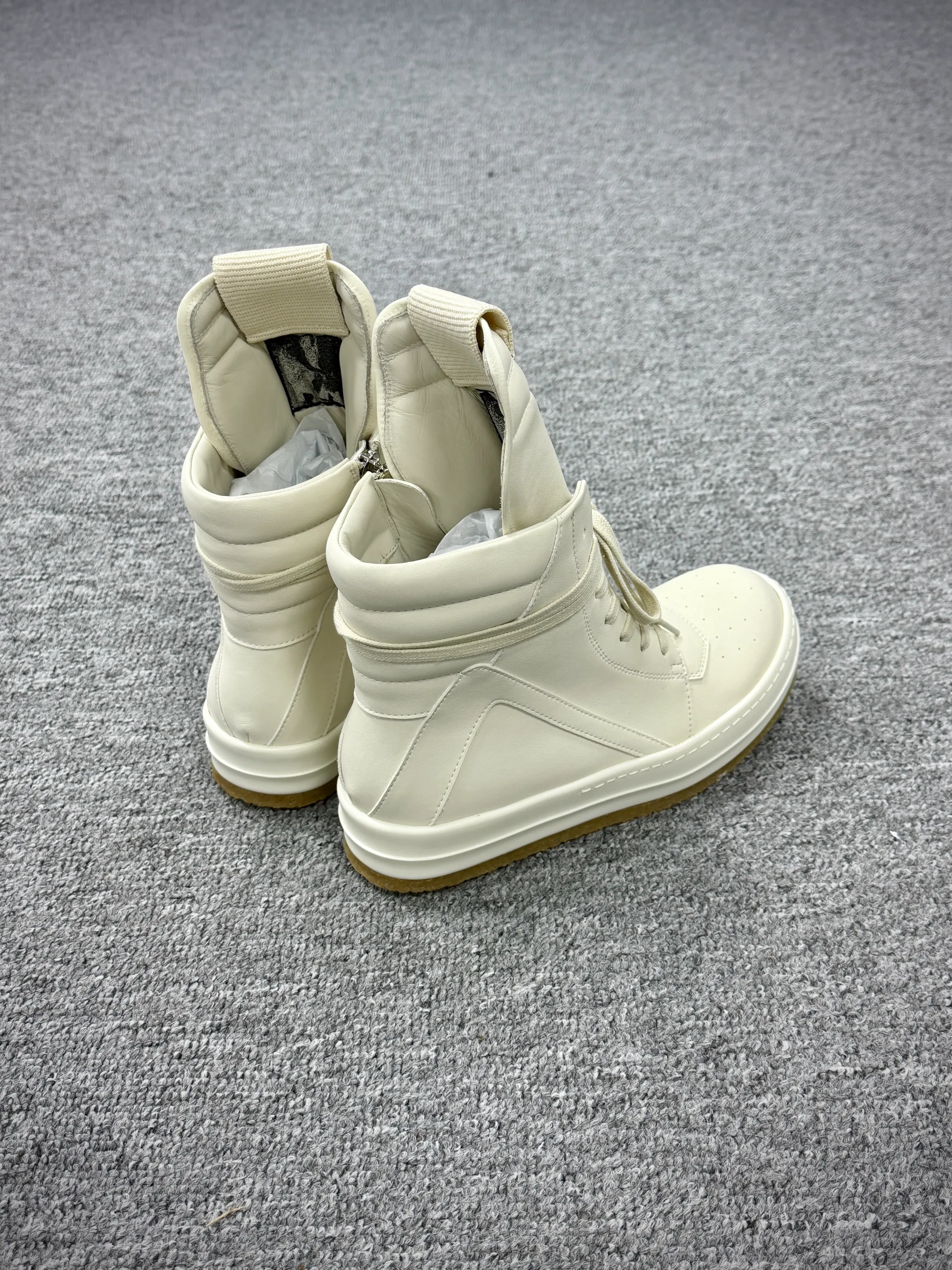 R 0wens Milk White Geobasket Leather High-Top Sneakers Angeled View