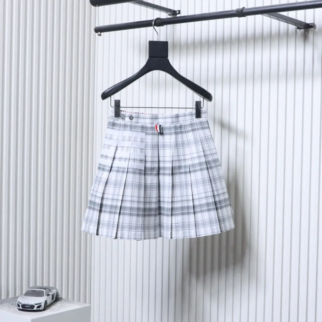 Back TB Classic Plaid Pleated Mini Skirt with Slit