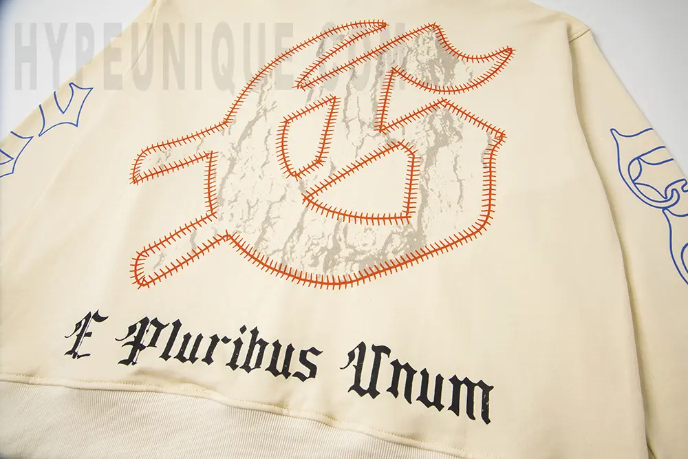 Printed graphic on the back of the clothes