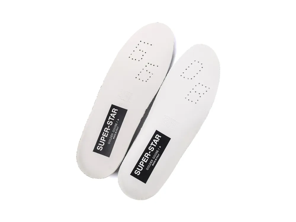 White Golden Goose Super Star sneaker insoles with black logo branding