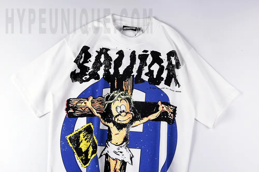 Jesus and the cross displayed on the chest