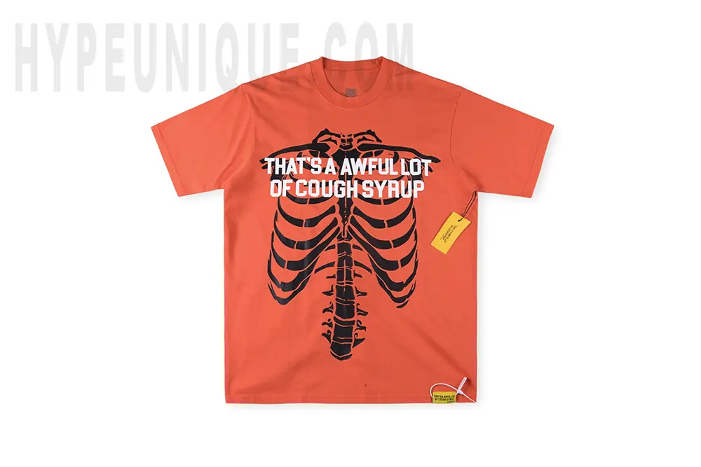 That's A Awful Lot of Cough Syrup Skull Ribs T-shirt Orange front view