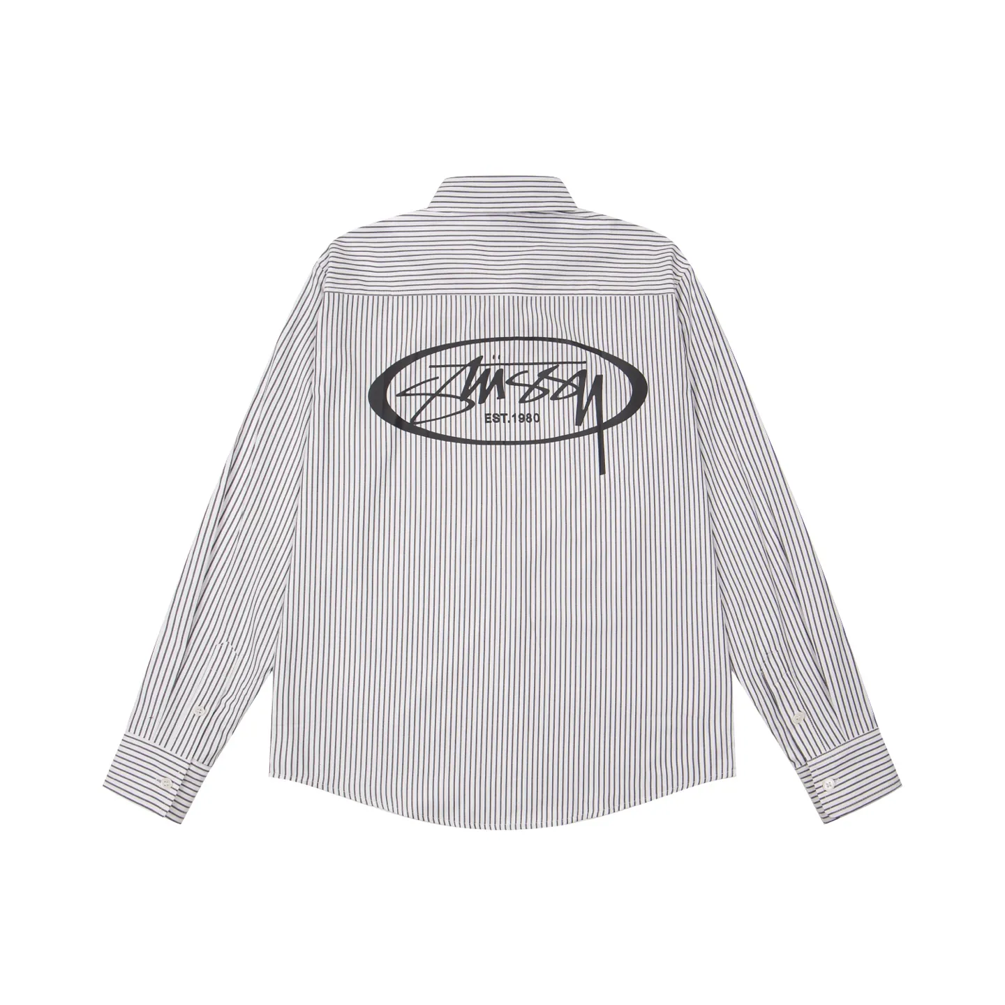 Back Stussy Standard Logo Striped Cotton Long-Sleeve Shirt