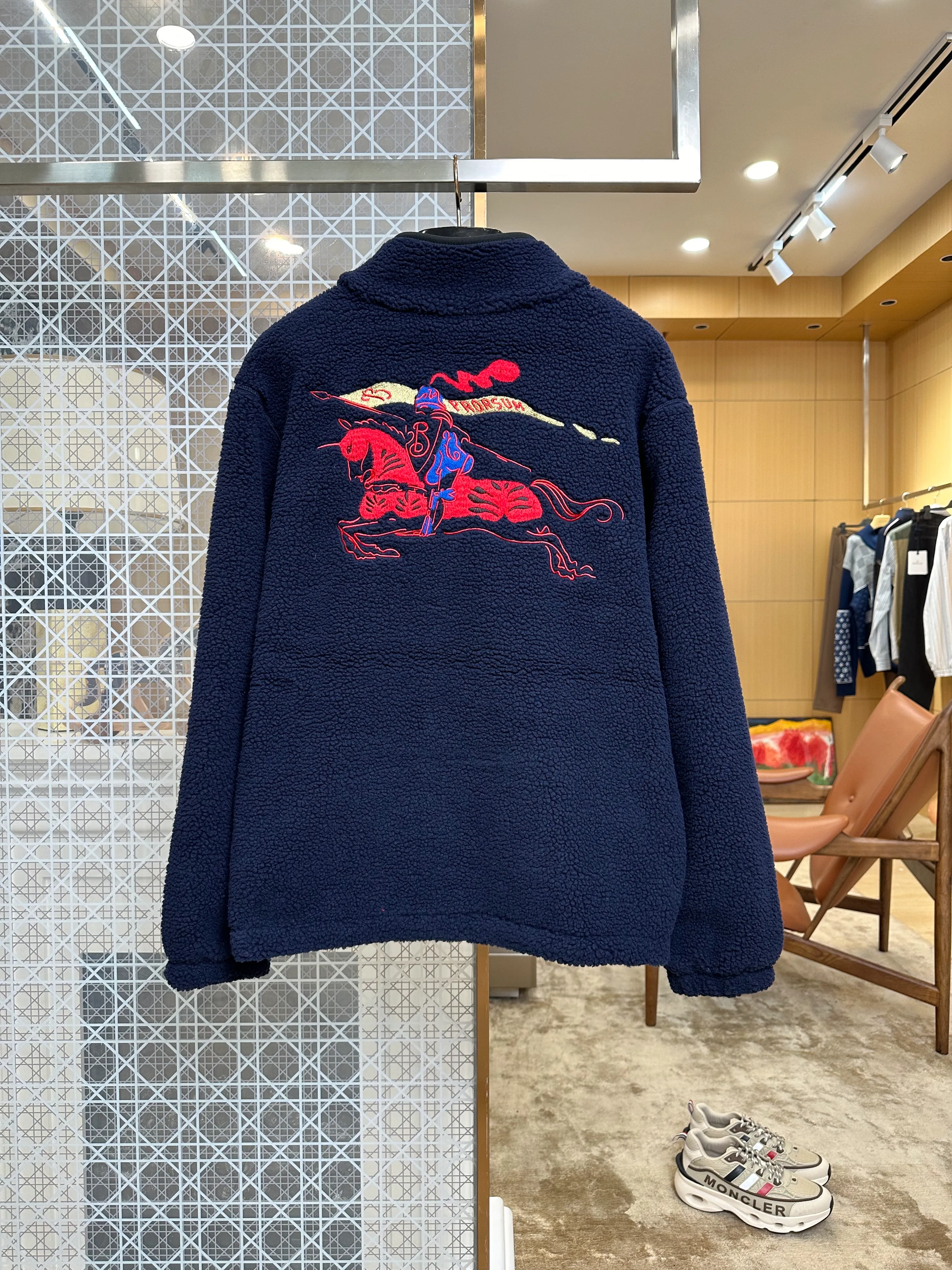 Back View BBR Equestrian Embroidered Fleece Stand Collar Jacket