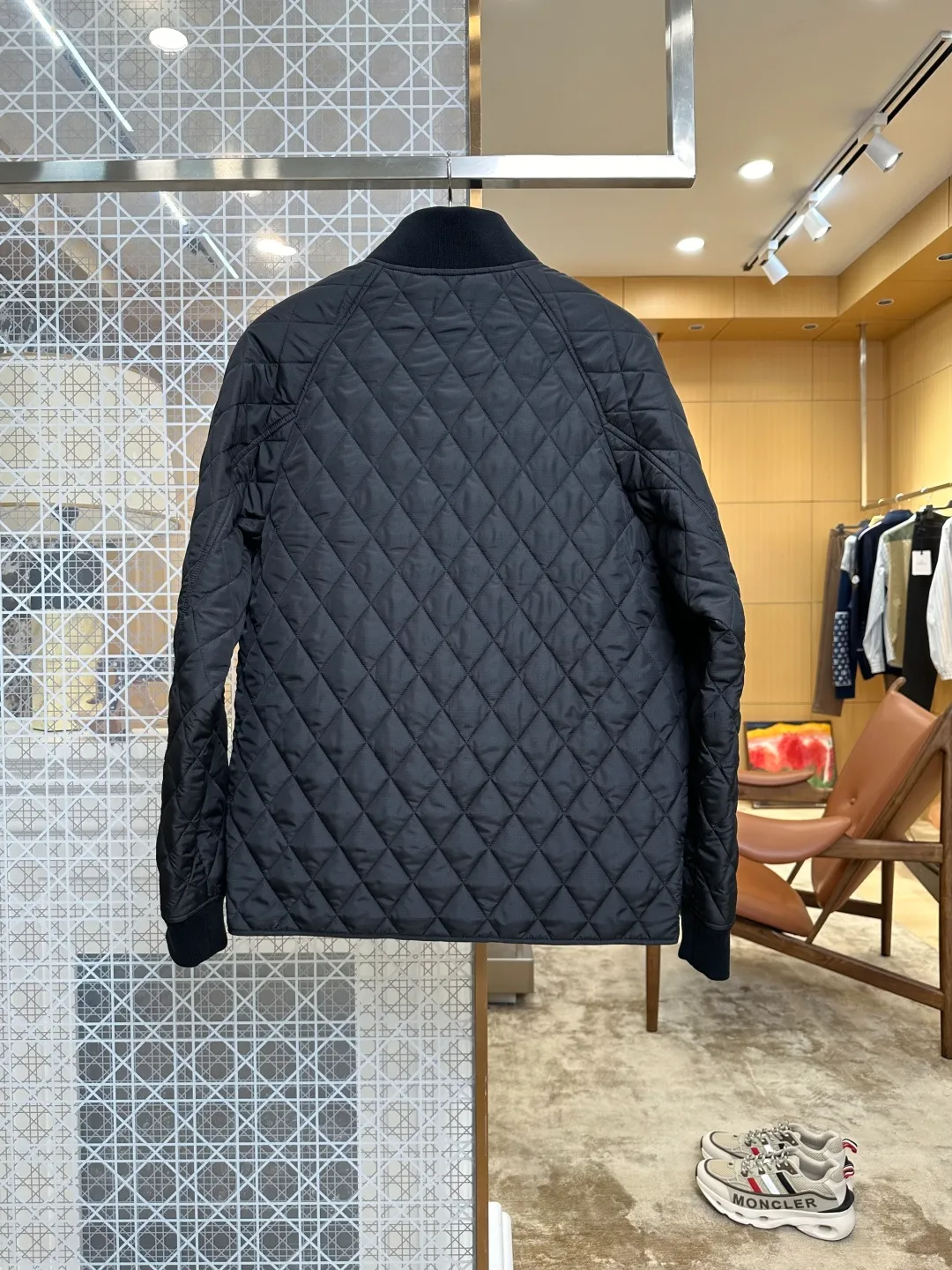 Back View BBR Logo Quilted Baseball Collar Jacket