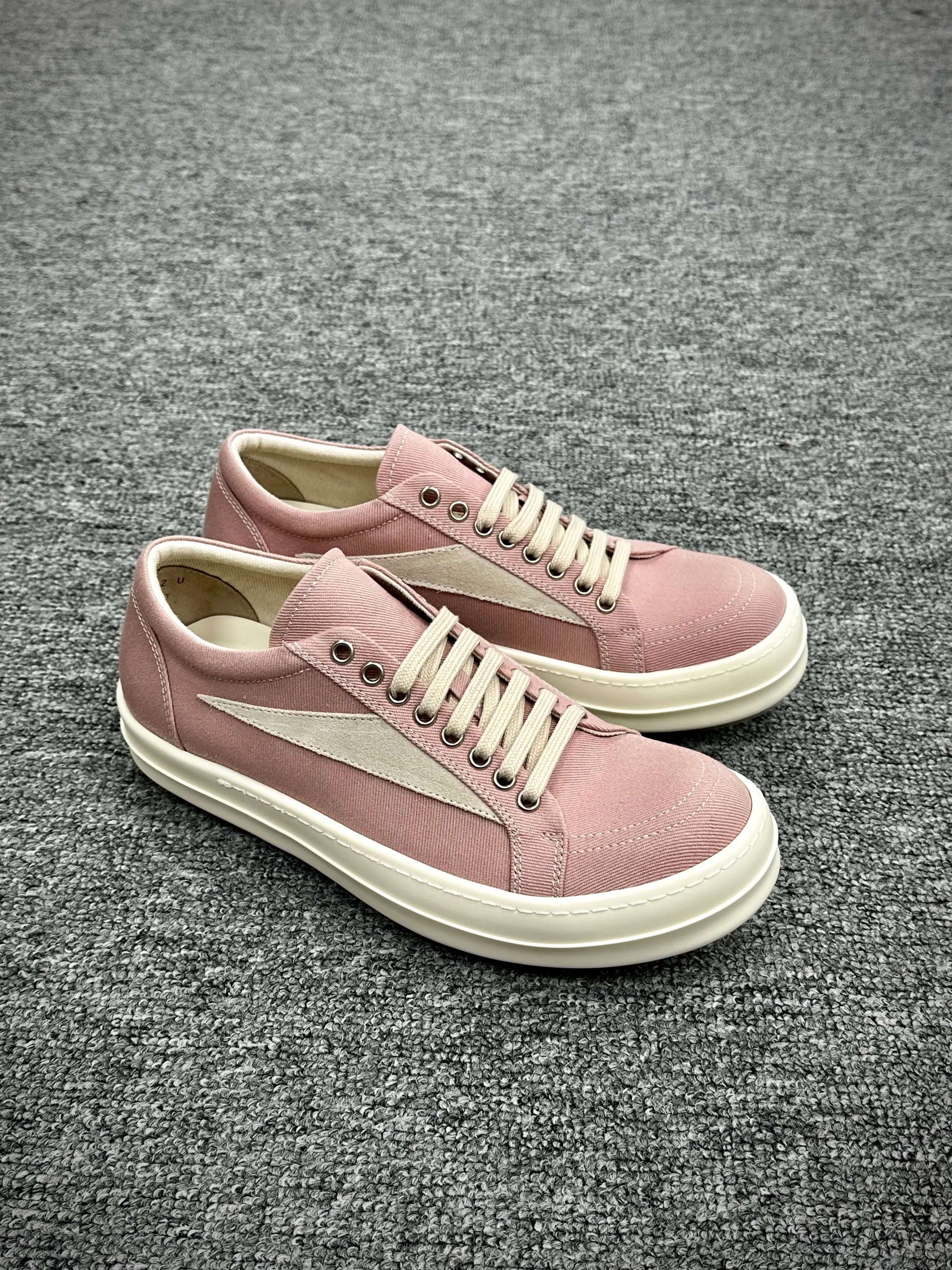 R 0wens DRKSHDW “Pink Distressed” Canvas Low-Top Sneakers
