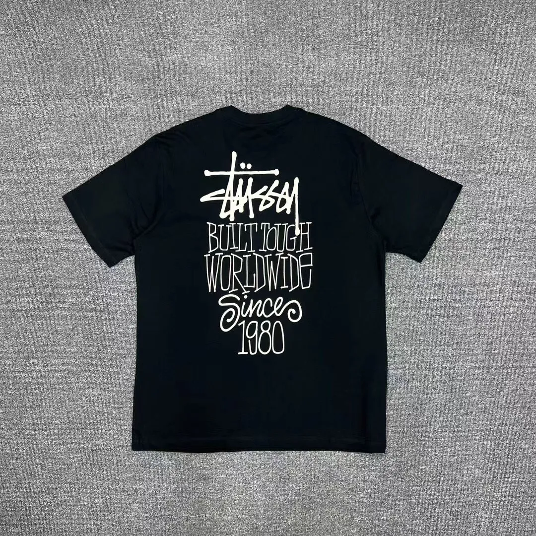 Back of Stussy Built Tough Worldwide Logo T-Shirt Color Black