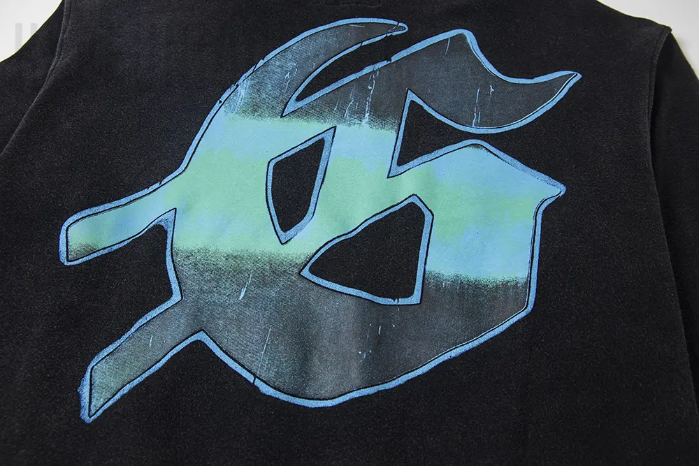 Printed graphic on the back of the clothes
