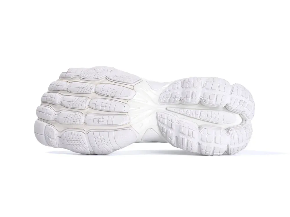 White rubber sneaker sole with textured grip pattern, featuring a durable construction.
