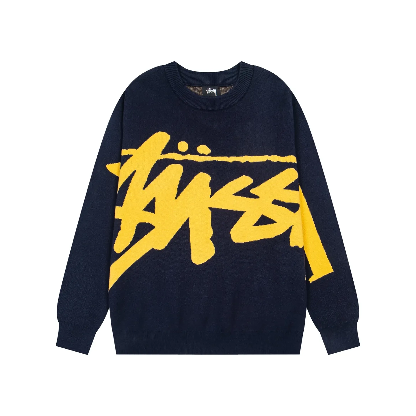 Stüssy Oversized Big Logo Hand-Knit Crewneck Sweater