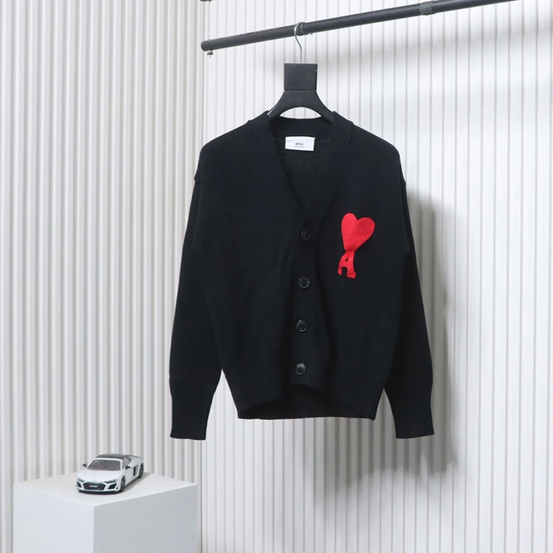 Ami Heart Embroidered Cardigan Sweater